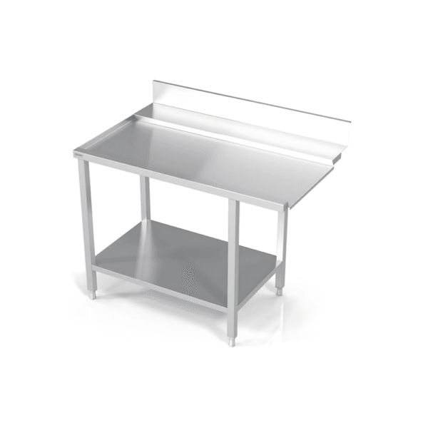 Dish wash exit table with under shelf Top made by 1.2 mm thickness Under shelf made by 1 mm thickness with adjustable feets