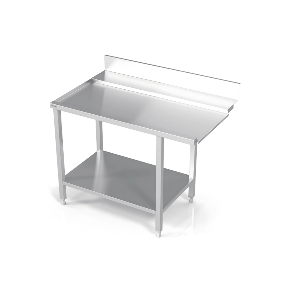Dish wash exit table with under shelf Top made by 1.2 mm thickness Under shelf made by 1 mm thickness with adjustable feets