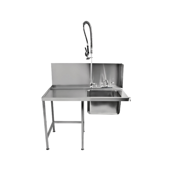 Dish wash entry table with under shelf Top made by 1.2 mm thickness Under shelf made by 1 mm thickness with adjustable feets