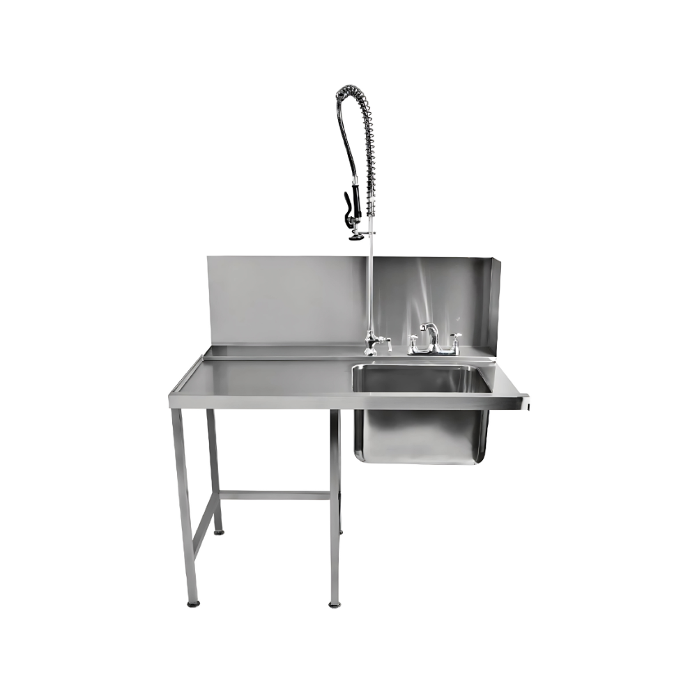 Dish wash entry table with under shelf Top made by 1.2 mm thickness Under shelf made by 1 mm thickness with adjustable feets