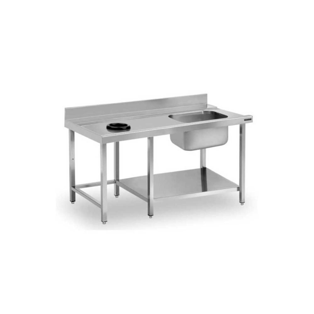 S/S Work table with sink and garbage hole Top made by 1.2 mm thickness Under shelf made by 1 mm thickness with adjustable feets
