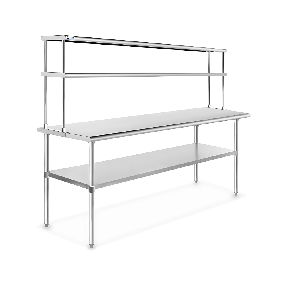 Work table with one under shelf and 2 ohs Top made by 1.2 mm thickness Under shelf made by 1 mm thickness with adjustable feets