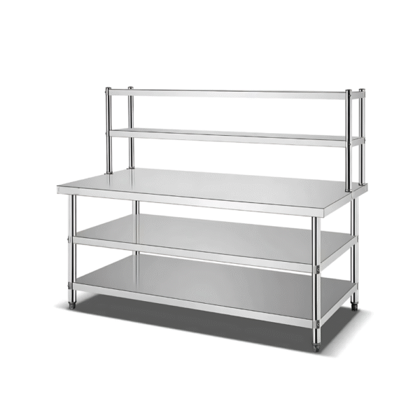 Work table with two under shelf and 2 ohs Top made by 1.2 mm thickness Under shelf made by 1 mm thickness with adjustable feets