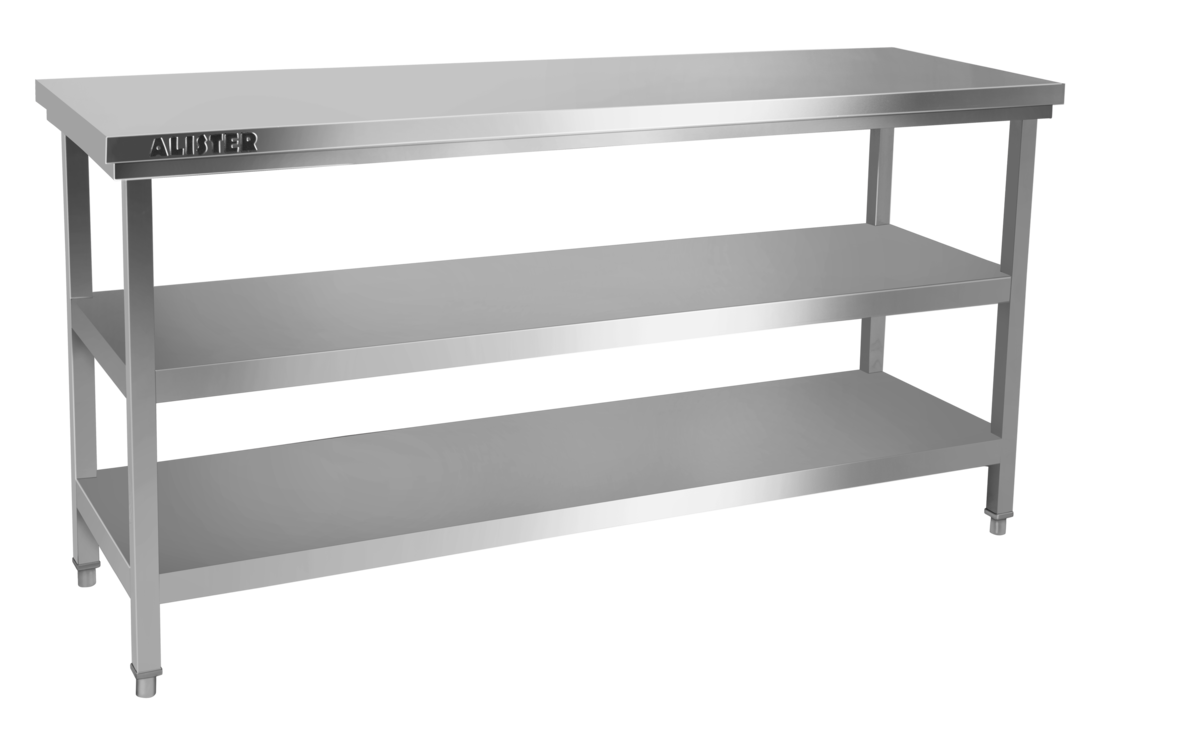 Work table with two under shelf Top made by 1.2 mm thickness Under shelf made by 1 mm thickness with adjustable feets