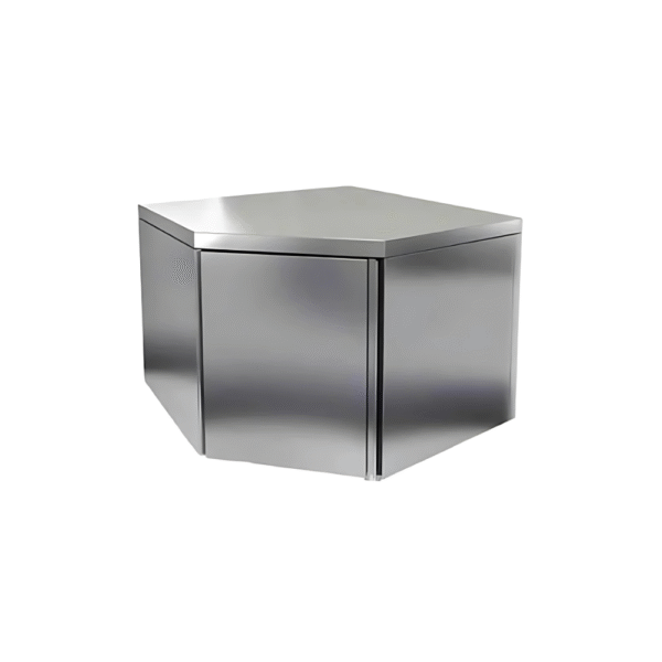 SS CORNER WALL CABINET WITH BOTTOM SHELF & HINGED DOOR