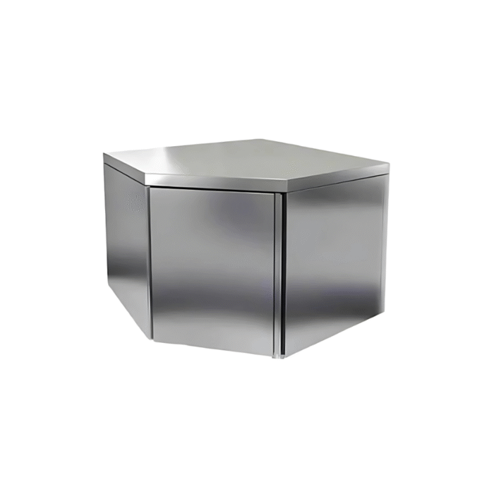 SS CORNER WALL CABINET WITH BOTTOM SHELF & HINGED DOOR