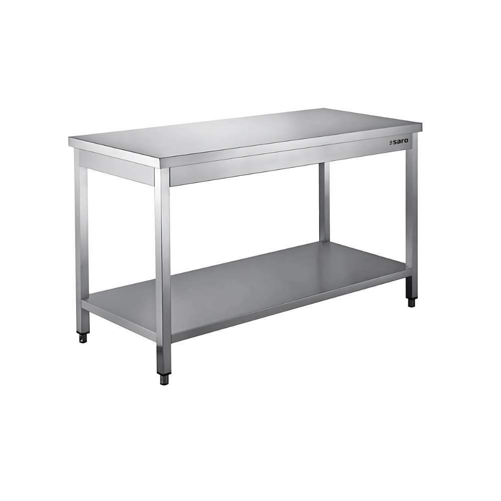 Work table with one under shelf Top made by 1.2 mm thickness Under shelf made by 1 mm thickness , with adjustable feets
